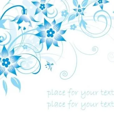 简单的手绘花和蓝色文本背景图案矢量...