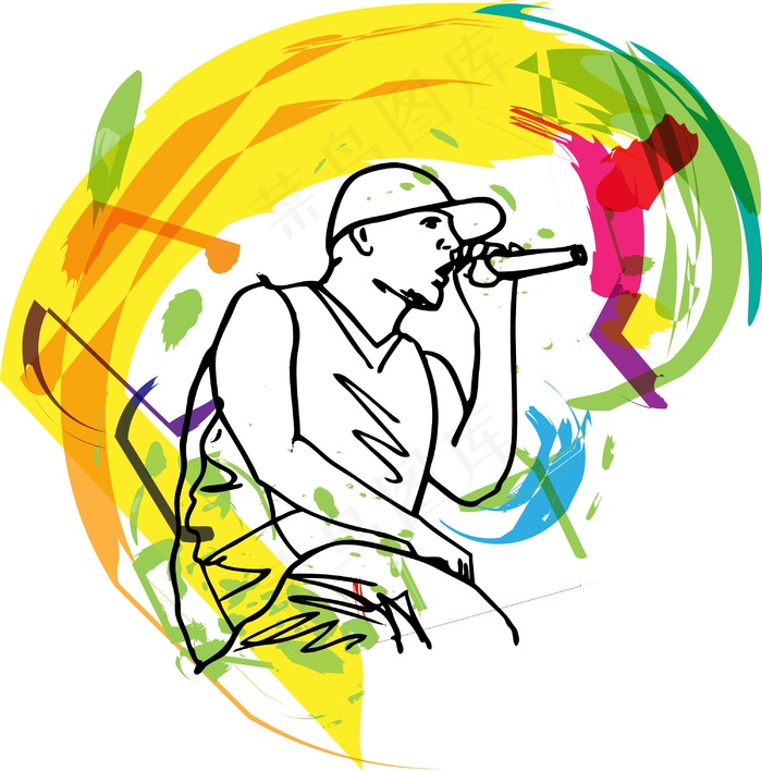 嘻哈歌手对着麦克风歌唱插画矢量图epsai矢量模版下载