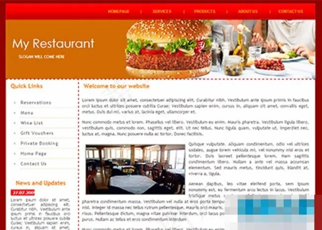 红色的汉堡餐厅企业网站模板