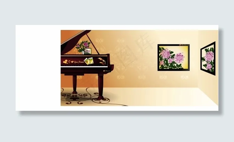 钢琴与中国画卷