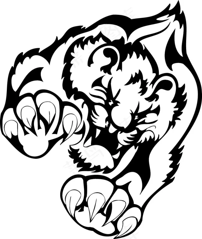 黑白简单纹身猎豹矢量素材