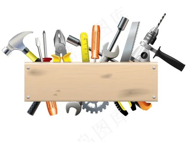 木板和五金工具矢量素材