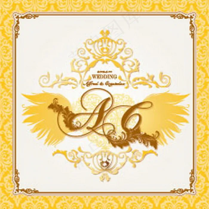 金色边框主题婚礼logo设计