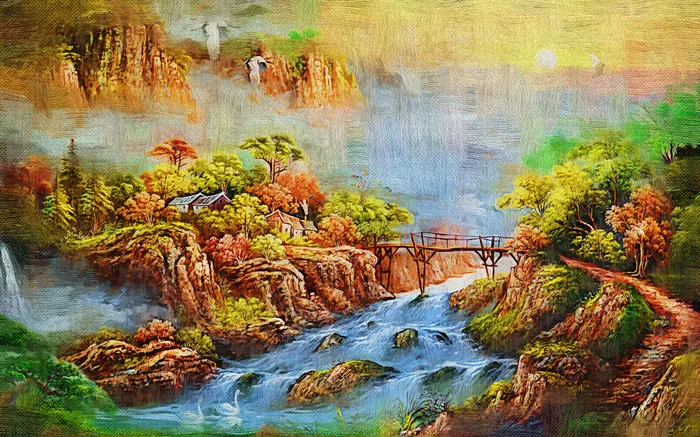 布纹山水风景油画