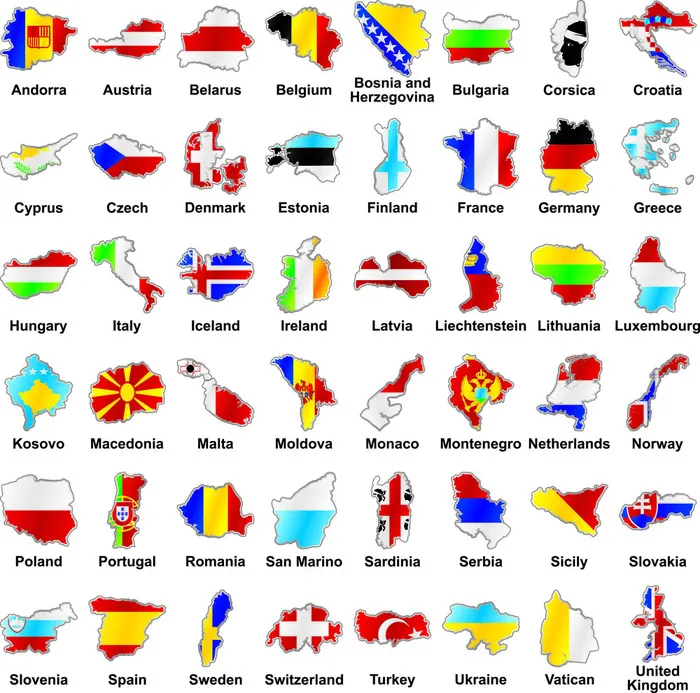 国家行政区版图国旗矢量素材