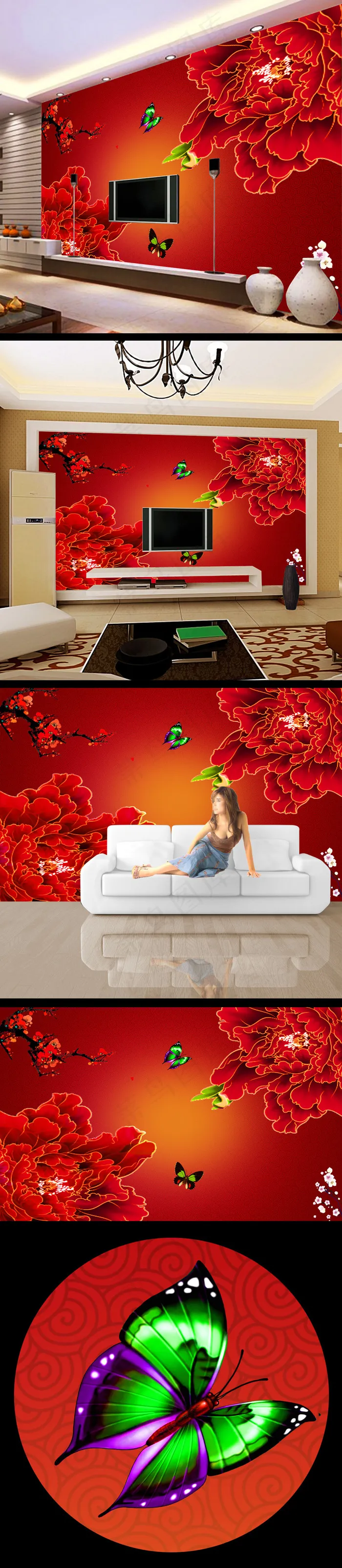 中国风菊花3d壁画设计