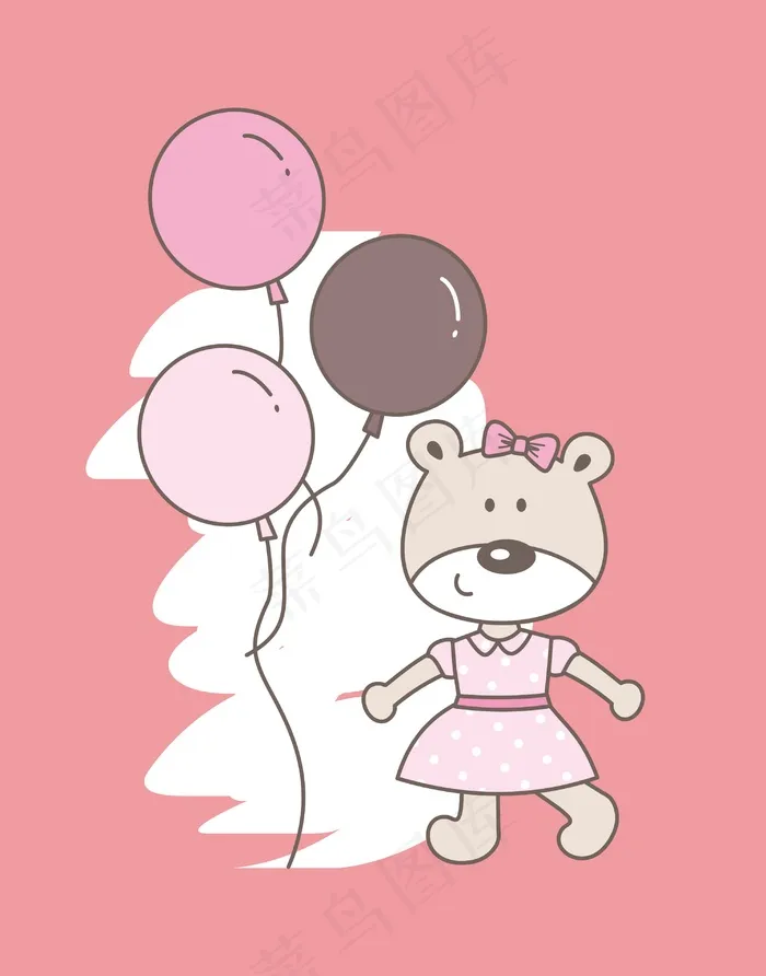 卡通动物图案插画气球猫小熊