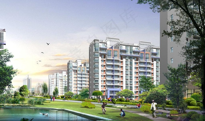 住宅小区侧面效果图图片(4000x2580(dpi:72))psd模版下载