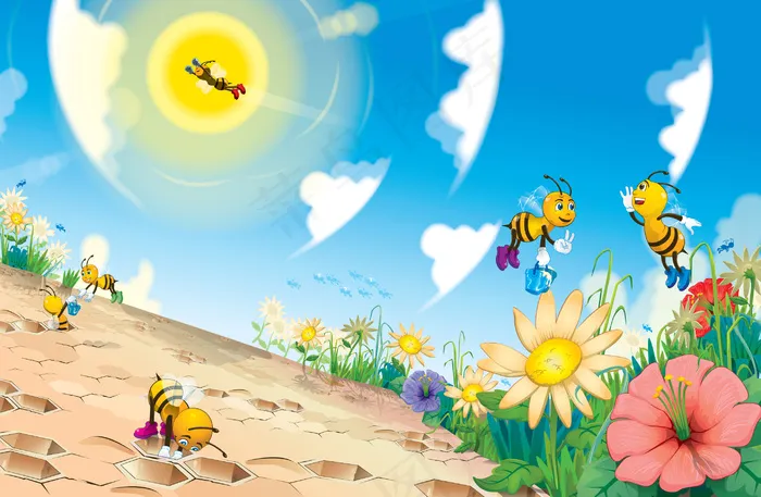 可爱的卡通蜜蜂矢量