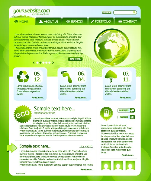 绿色生态的网站模板设计矢量图01