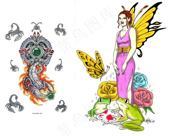 蝎子与美女手绘纹身图案