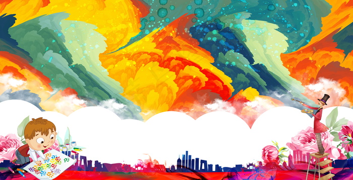 本素材作品名称为儿童绘画火山城市广告背景素材(5315x2717(dpi:300))