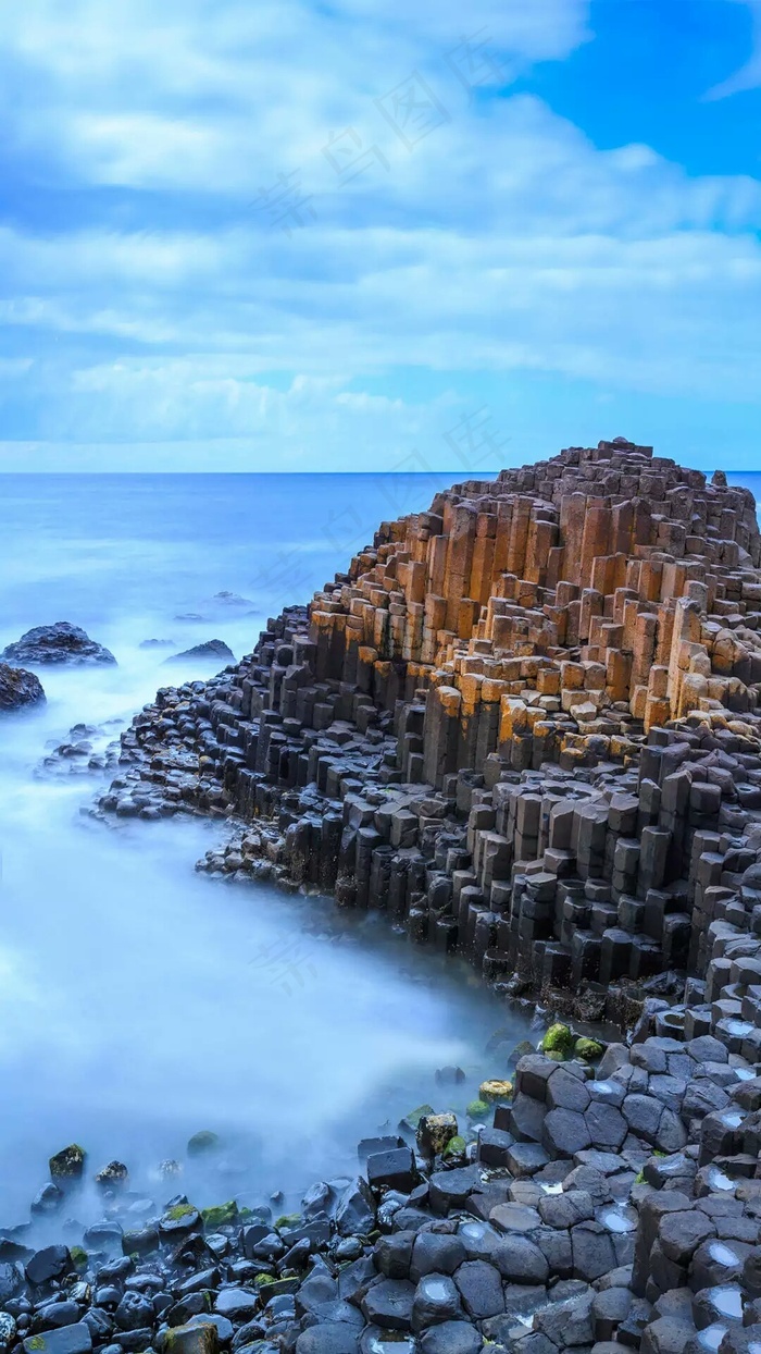 海边防浪石高清摄影图片