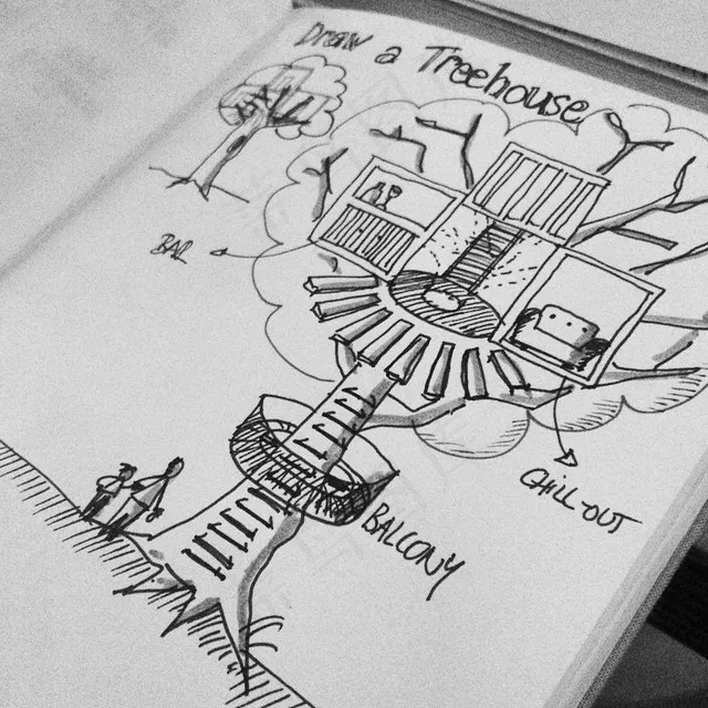 Zeger Van Hese提供的Treehouse草图样本，来自#DSGNDAY的Sketchnote迷你工作室