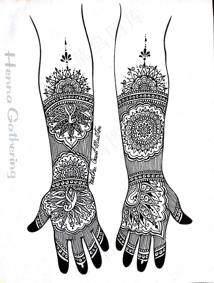 教学图示 简笔画 经络图 凤纹 版画 现代莫海蒂印度融合新娘指甲花设计 菜鸟图库