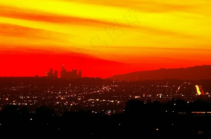 天空,霞光,都市夜景,卷积云,灯,洛杉矶日落