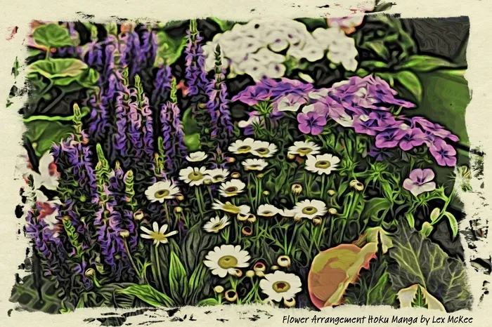 花卉,工笔画,彩色鲜花,紫颜色的花,鲜花布置Moku Hanga