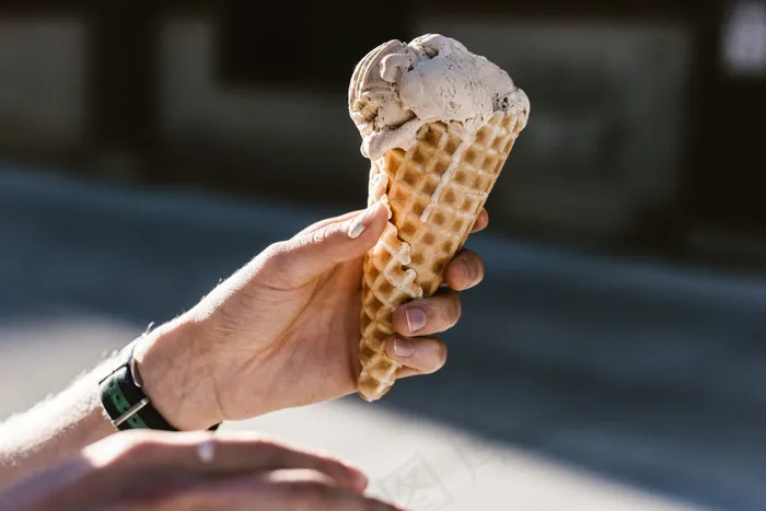 冷，锥体，手，持有，冰淇淋，男人
