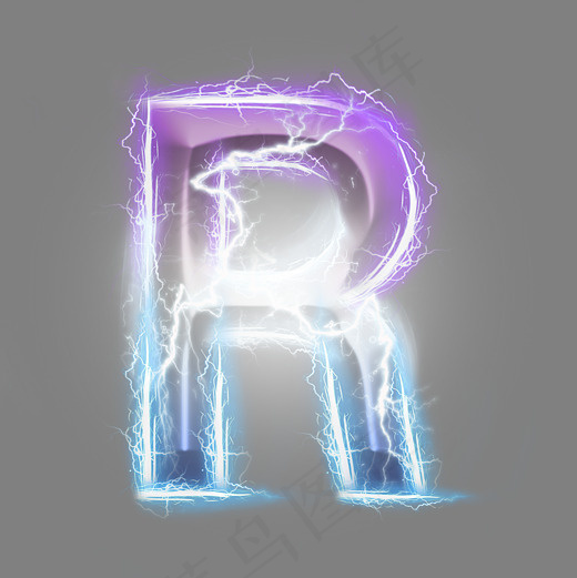 炫酷紫色蓝色闪电字母r3000x3000dpi300psd模版下载