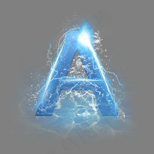蓝色水晶电水字母A,免抠元素艺术字