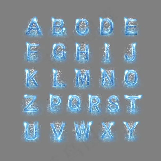 蓝色水晶电水字母合集,免抠元素艺术字