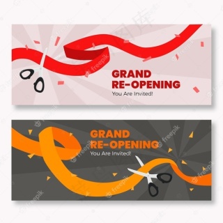 用丝带和剪刀重新打开横幅banner