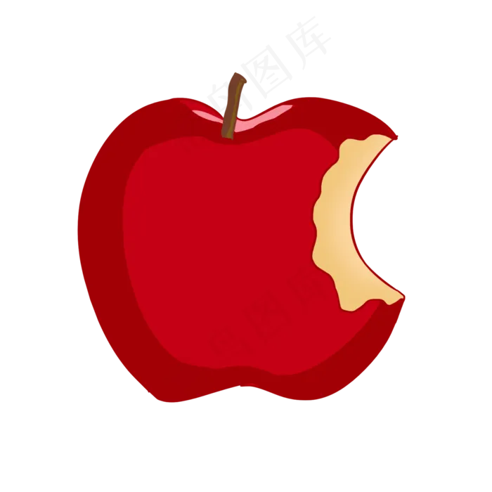 被咬苹果手绘水果红色苹果