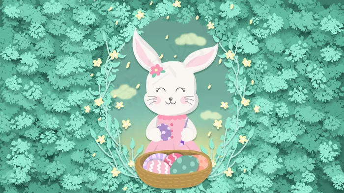 复活节可爱的兔子手绘彩蛋