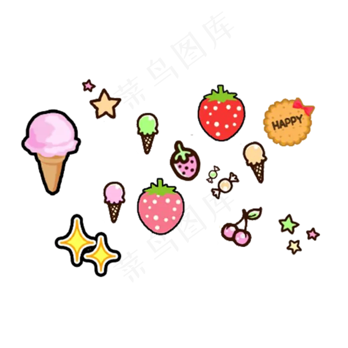手绘可爱甜品草莓装饰水果图案