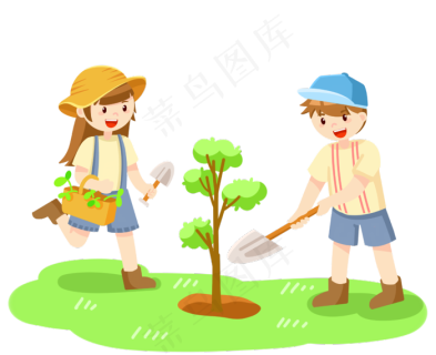 植树节学生种树手绘插画免抠元素2000x2000dpi300psd模版下载