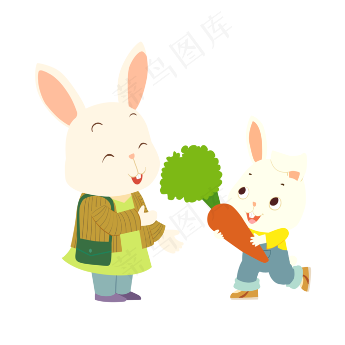 本素材作品名称为母亲节手绘卡通可爱动物亲子兔子(3000x3000(dpi