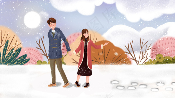 情侣冬季雪天赏雪图35455315pxpsd模版下载