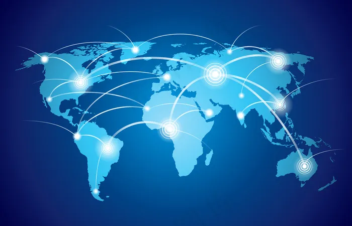具有全球技术的世界地图或带有节点和链接的社交网络矢量图