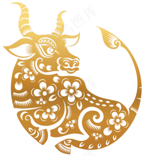 2021生肖牛年金色剪纸春节免扣png