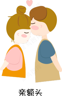 手绘卡通亲吻额头的情侣