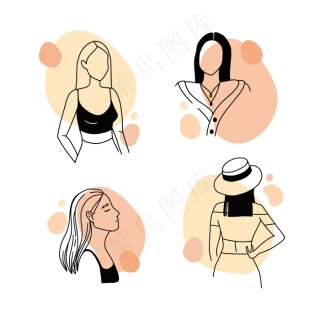 女性在优雅的线条艺术风格插图epsai矢量模版下载