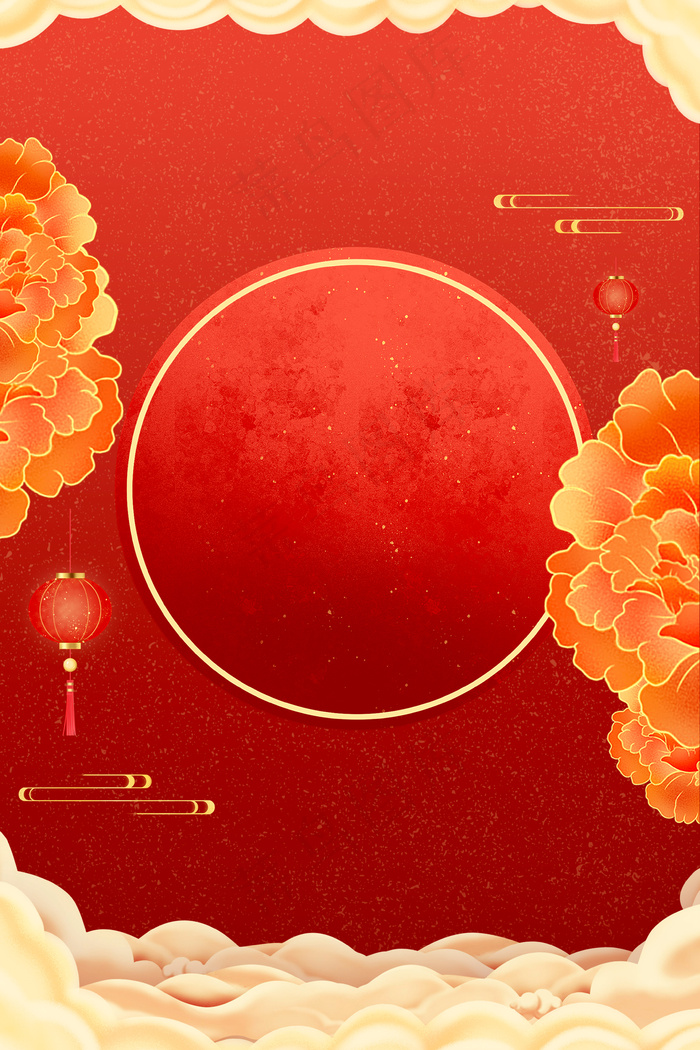 红色中国风春节新年祥云元旦灯笼年货背景35455315pxpsd模版下载