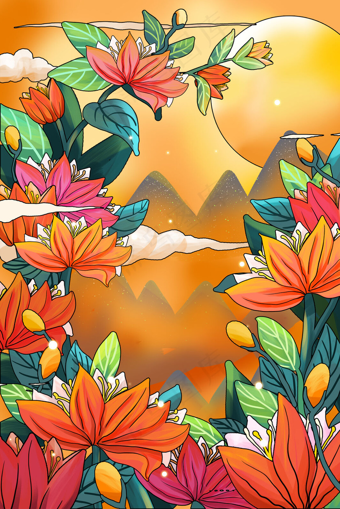 等软件打开,颜色男鹿橙色橙色中国风背景图片橙色插画背景