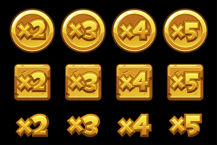 圆板方格上的金奖数字。一套黄金乘以数字的游戏。