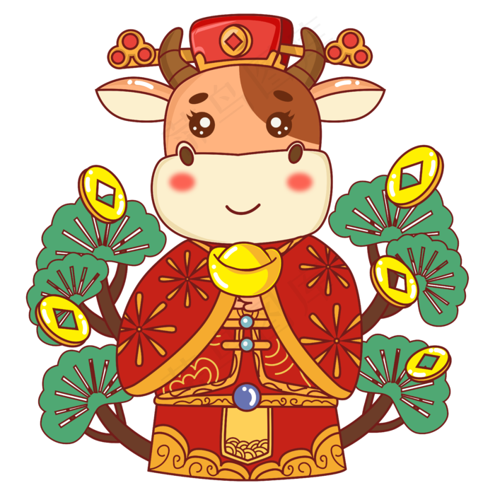 卡通牛财神矢量图(5000*5000px 300 dpi )ai矢量模版下载