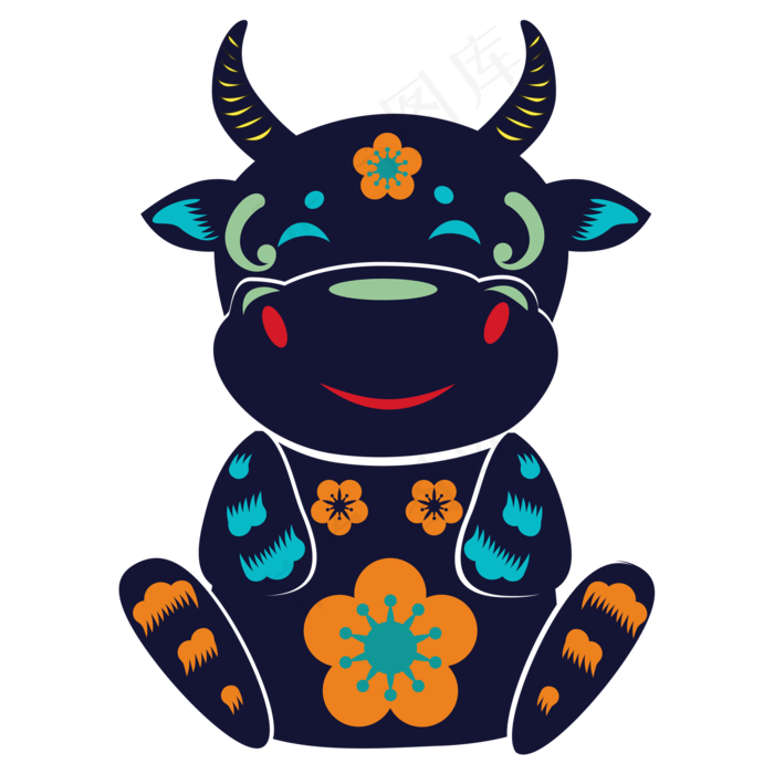 民族风牛年拼色牛剪纸20002000px300dpiai矢量模版下载