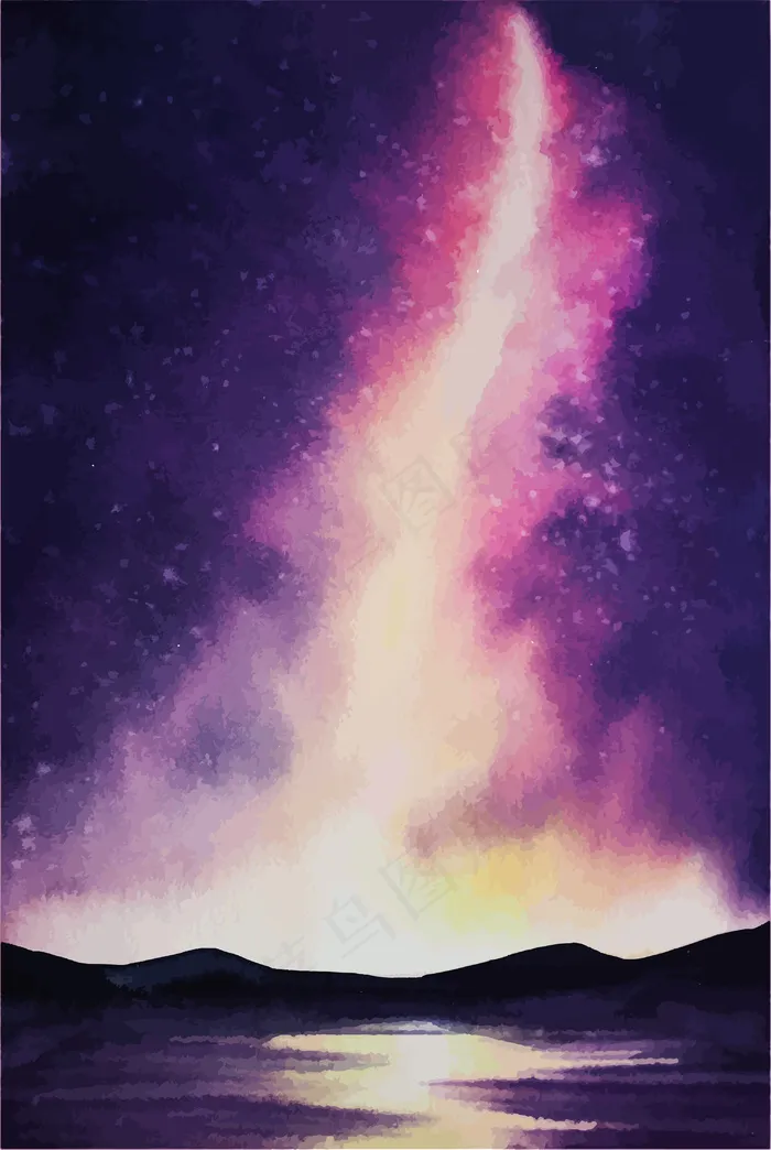 银河空间与银河水彩数码艺术画