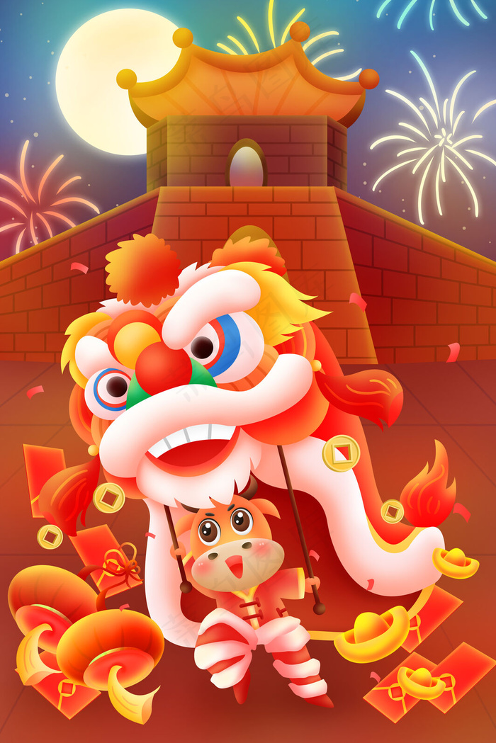 psd ,可以使用 photoshop查看教程 等软件打开,颜色模式牛年舞狮图