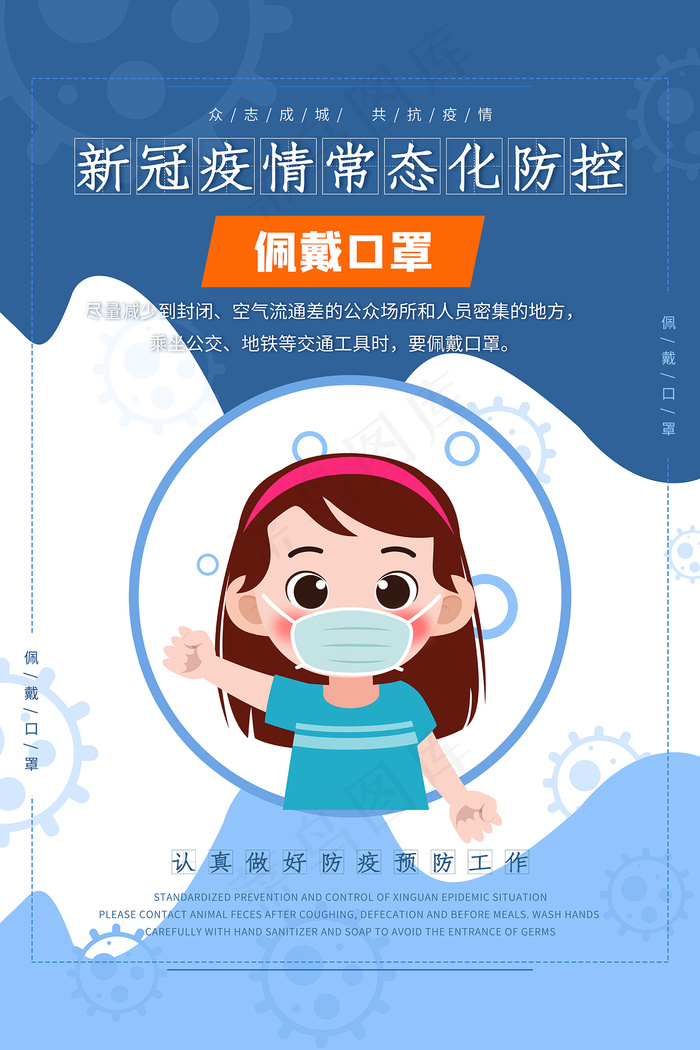 疫情防控佩戴口罩宣传海报psd模版下载
