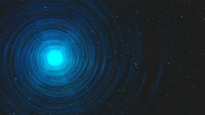 银河系背景上的超蓝光螺旋黑洞。