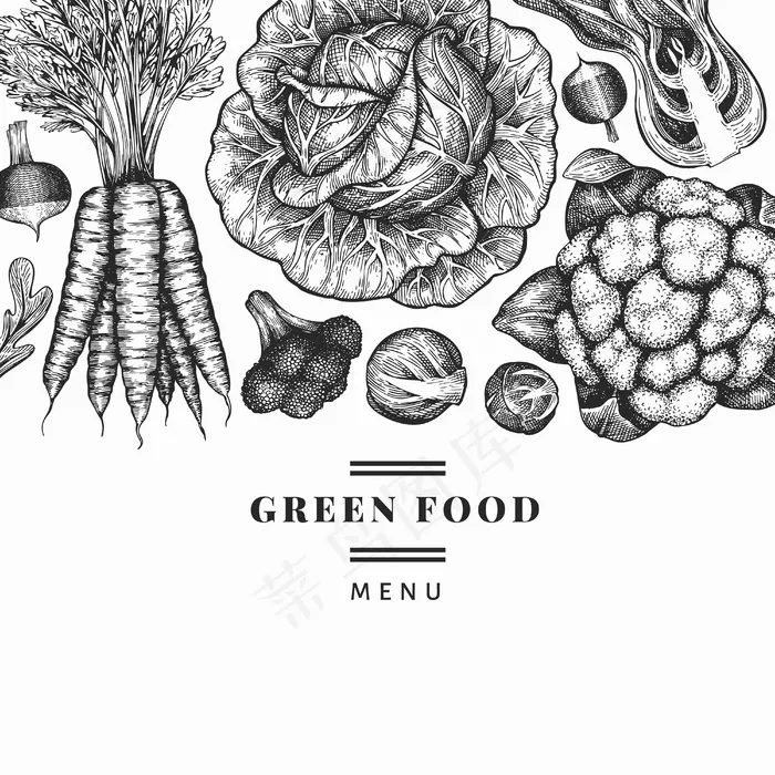 素描素描蔬菜图案。有机新鲜食品载体横幅banner模板。复古蔬菜背景。雕刻式植物插图。