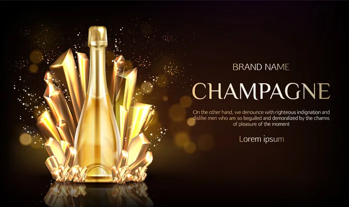 香槟酒瓶，金色水晶横幅banner