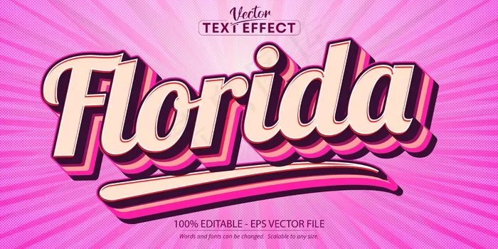 佛罗里达文字，80 年代文字样式和可编辑文字效果