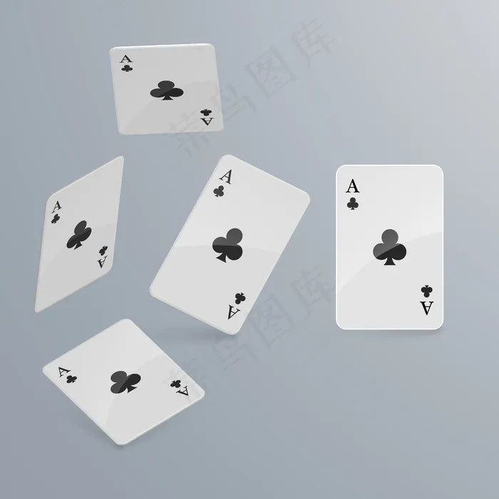 扑克牌落在浅色背景上。
