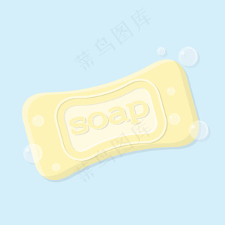 一块固体肥皂条的插图,上面有气泡黄色固体肥皂,上面有铭文